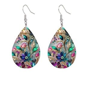 Floral Teardrop Gemstone Earrings with Multicolor Design